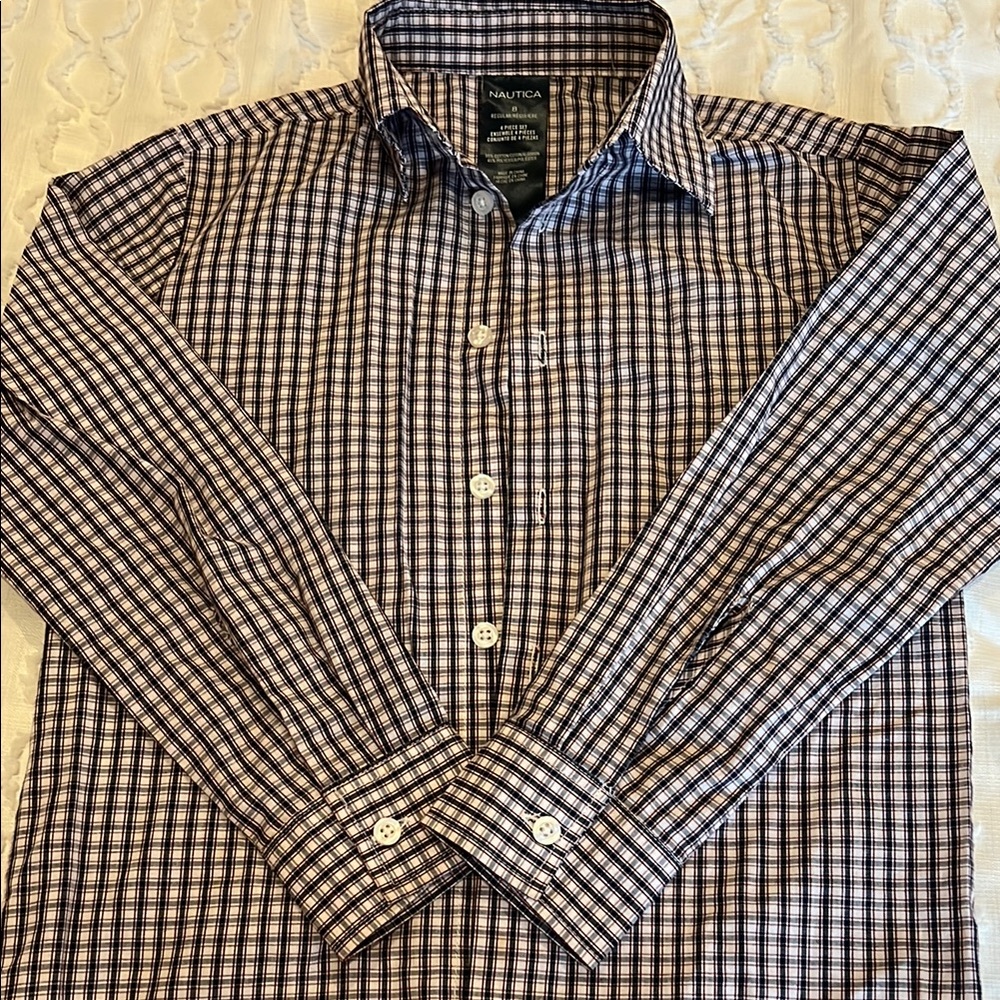 Nautica Kids Plaid Button Down Shirt - Blue and White